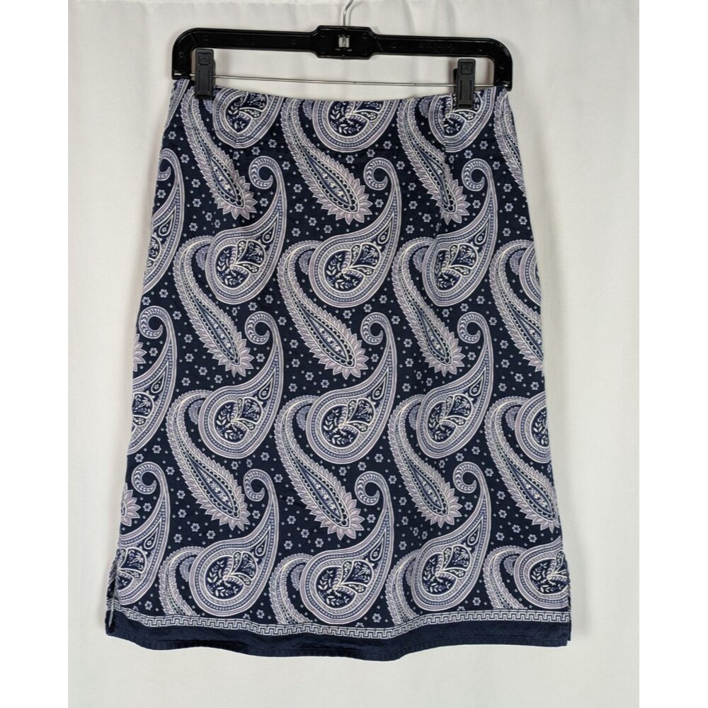 Liz Claiborne Navy Blue Paisley Print A-Line Skirt Size 8 Workwear Career Chic